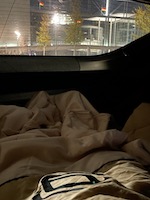sleeping in my Tesla with view of Reichstag