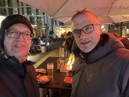 Beer and Currywurst with Martin at Chtistmas market in Sindelfingen